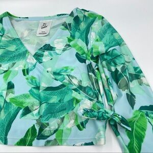 Art Class Girls Swim Top Medium 7-8 Green Floral Rashguard Long Sleeves